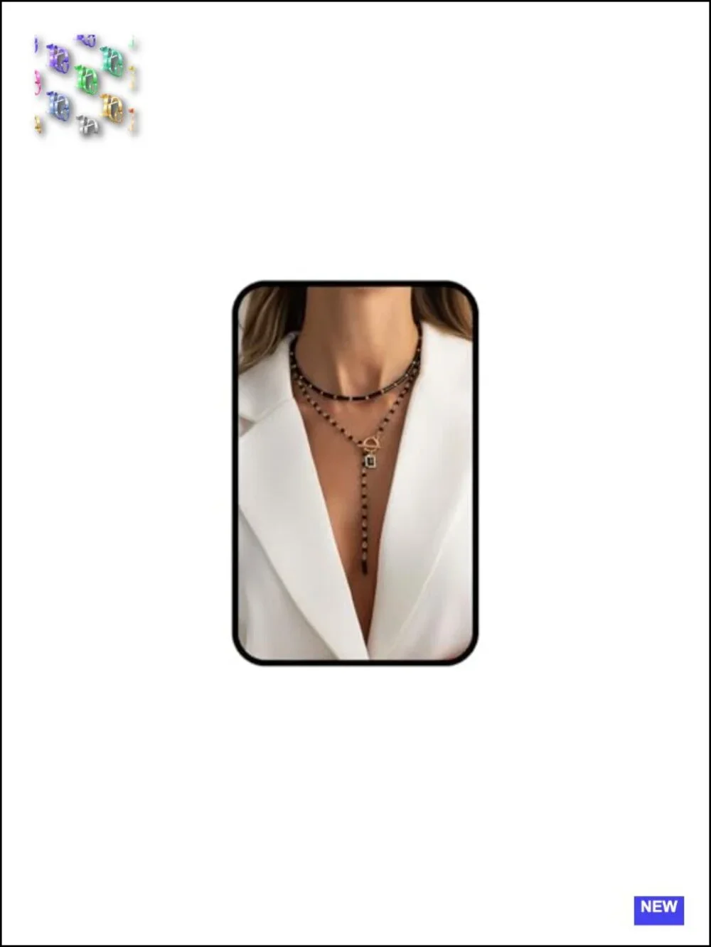 Lariat Necklace for Women, Black Beaded Y Necklace with Gold Tone Toggle Clasp